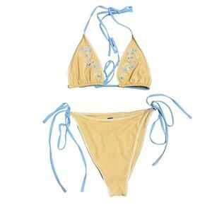 NWT Dollskills Yellow Embroidered Boho Trim Cheeky Bikini